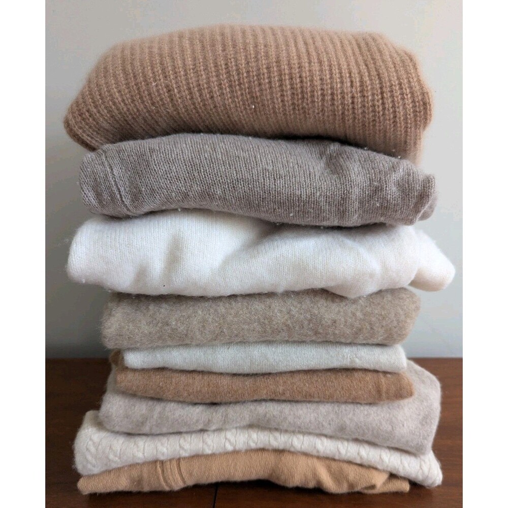 Lot Of 9 100% CASHMERE Sweaters Craft Cutter Lot Beige Ivory Camel Tan Neutrals